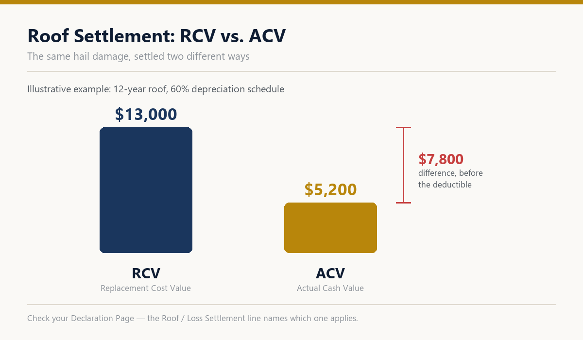屋顶按 RCV 与 ACV 结算的对比图